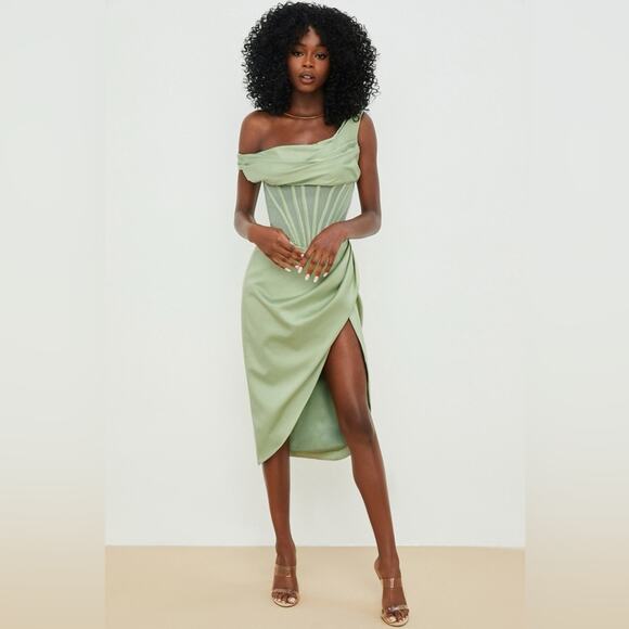 House of CB Lulu Corset Midi Dress In Pistachio - Picture 2 of 9